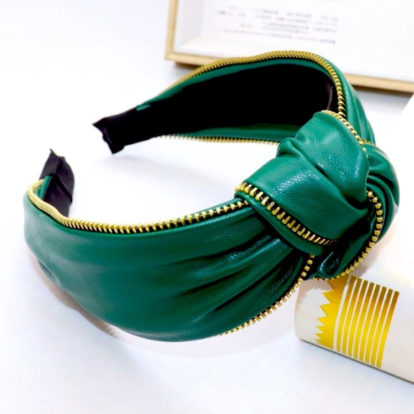 2 FOR $30! Vintage Faux Leather Zipper Headband | Women's Hair Accessories - Picture 3 of 8